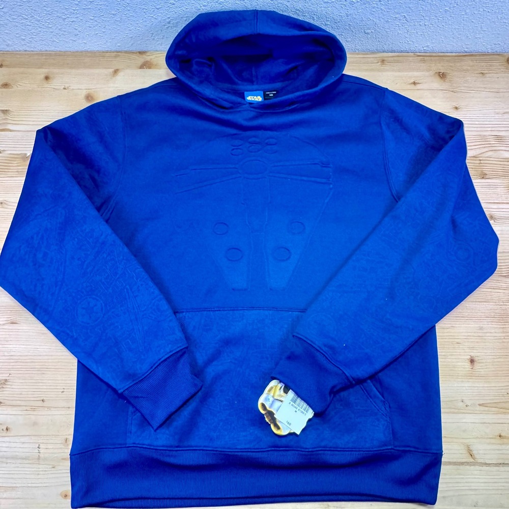 Star Wars Embossed Millennium‎ Falcon Blue Hoodie Men's M Fleece Pullover